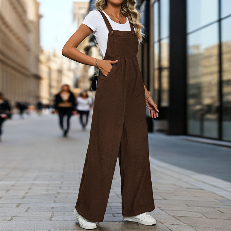 Salopette Femme Tendance en Velours Côtelé à Taille Mi-haute