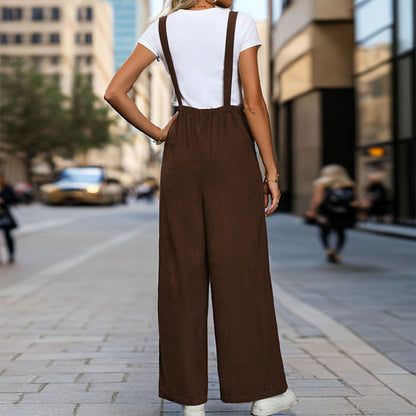 Salopette Femme Tendance en Velours Côtelé à Taille Mi-haute